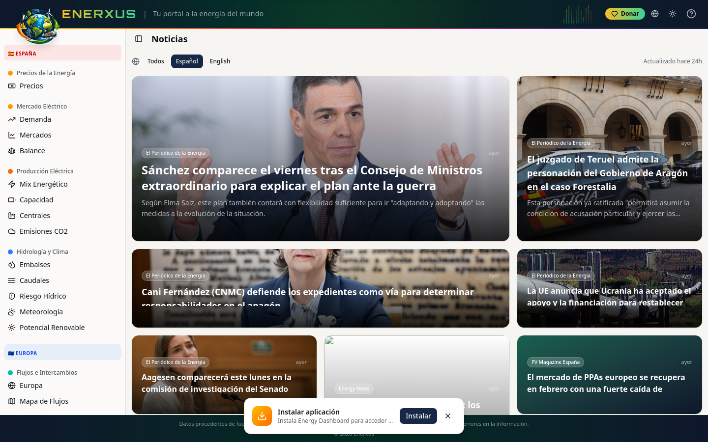 Enerxus homepage screenshot